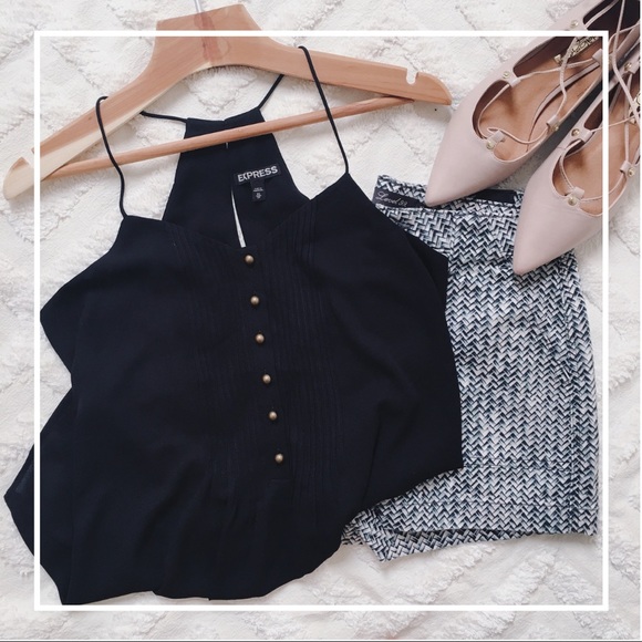 Express Tops - Express Black Pleated Crepe ‘Barcelona’ Cami